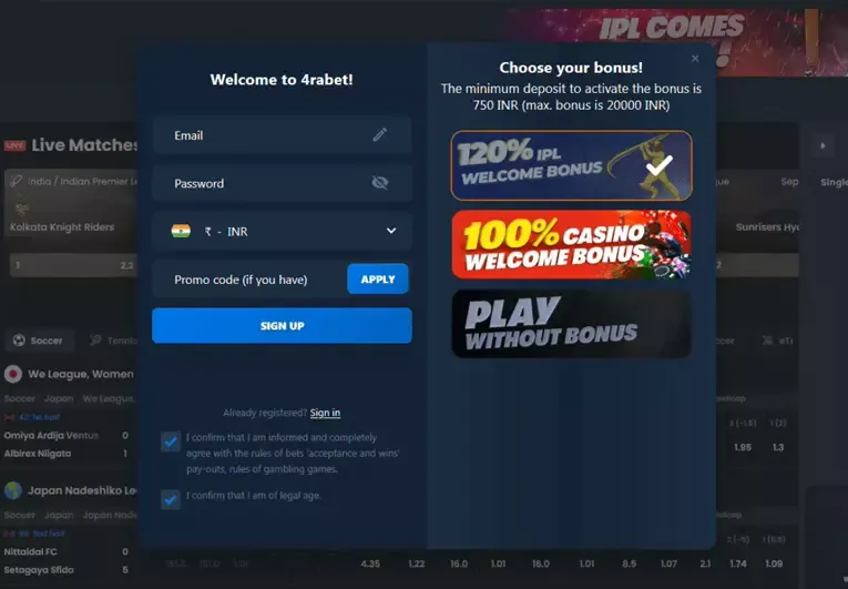 4rabet casino bonus